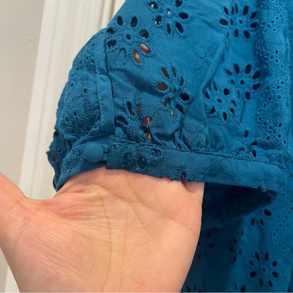 Nurture By Westbound Button Up Blouse Womens 3XL Eyelet Puff Sleeves Embroidered - Picture 5 of 11